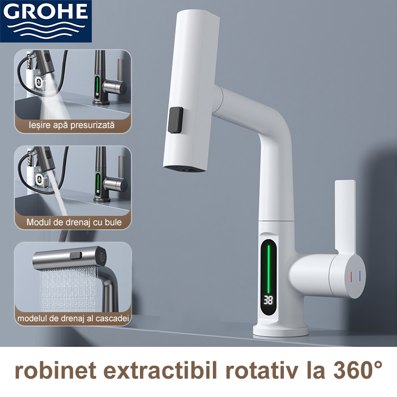 （alb）Rotire integrală la 360°, funcție de extragere, funcție de ridicare, comutare la cald și la rece, trei moduri